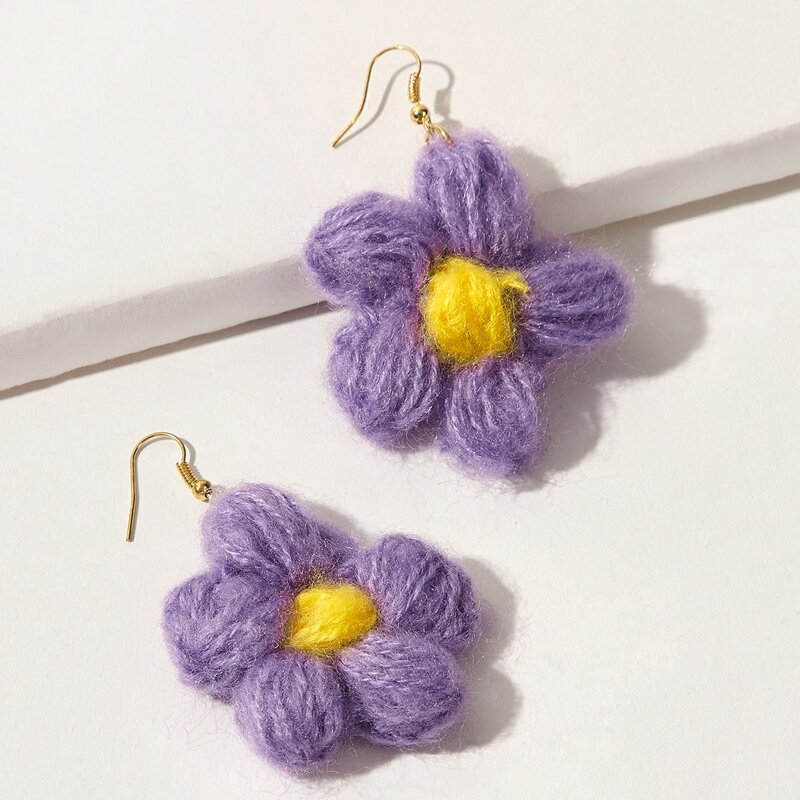 

Knit Floral Drop Earrings, Purple