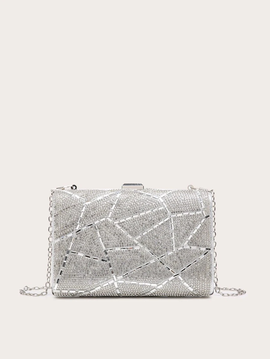 Glamoroso brillante, lentejuelas, lujo, brillante mini bolso de noche con decoraciónación de diamantes de imitación metálicos, bolso de novia perfecto para bodas, bailes y eventos de fiesta para fiestera, mujer
