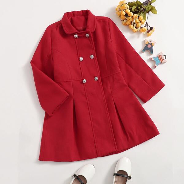 

Toddler Girls Double-breasted Solid Pea Coat, Rose red