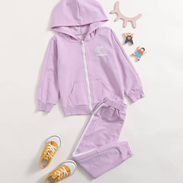 

Toddler Girls Unicorn & Letter Graphic Zip-up Hoodie & Sweatpants, Lilac purple