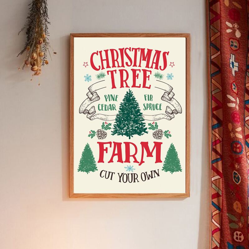 

Christmas Tree Print Wall Painting Without Frame, Multicolor