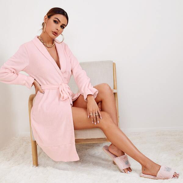 

Solid Belted Teddy Robe, Baby pink