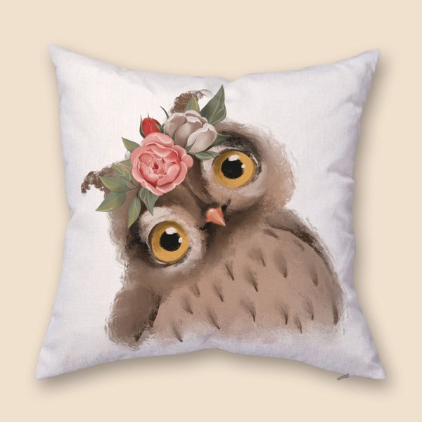 

Owl Print Cushion Cover Without Filler, Multicolor
