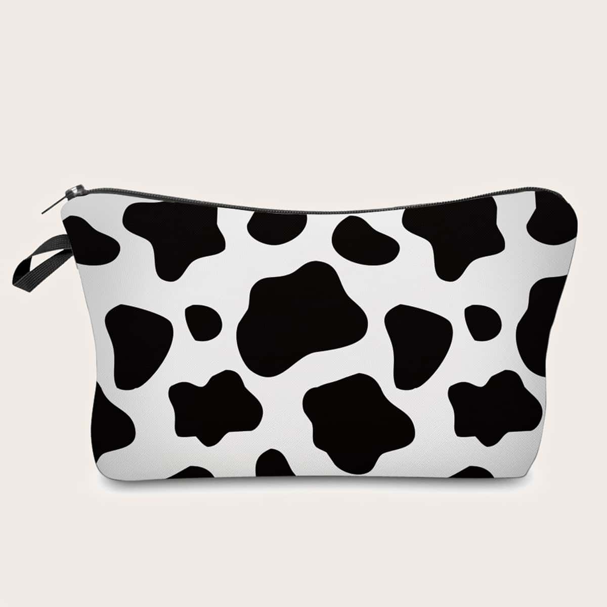 

Cow Print Makeup Bag, Black and white