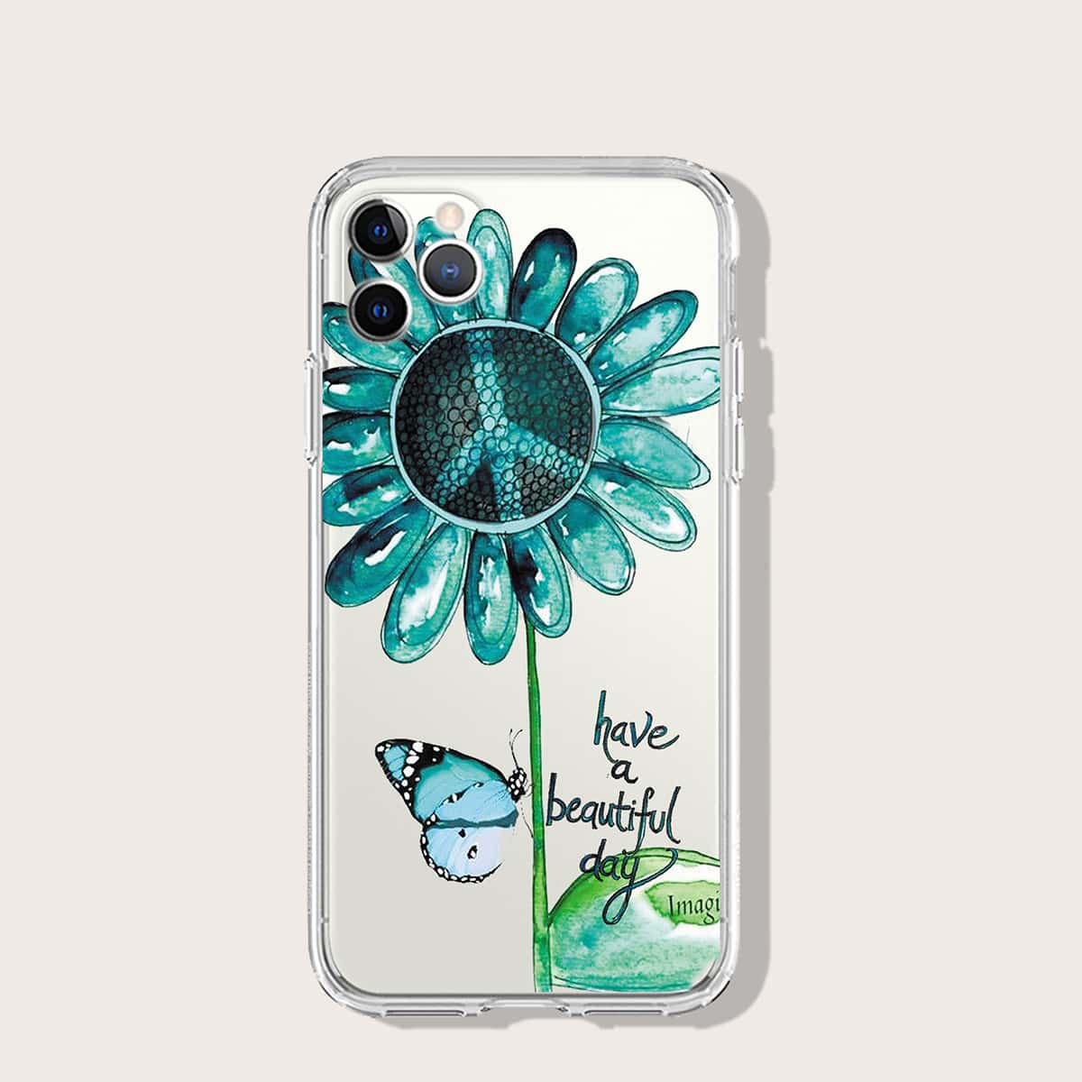 

Sunflower & Butterfly Print iPhone Case, Multicolor