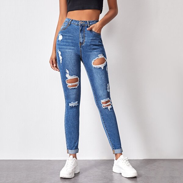 

Ripped Skinny Jeans, Medium wash