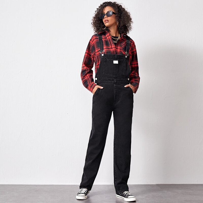 

Pocket Front Denim Overall, Black
