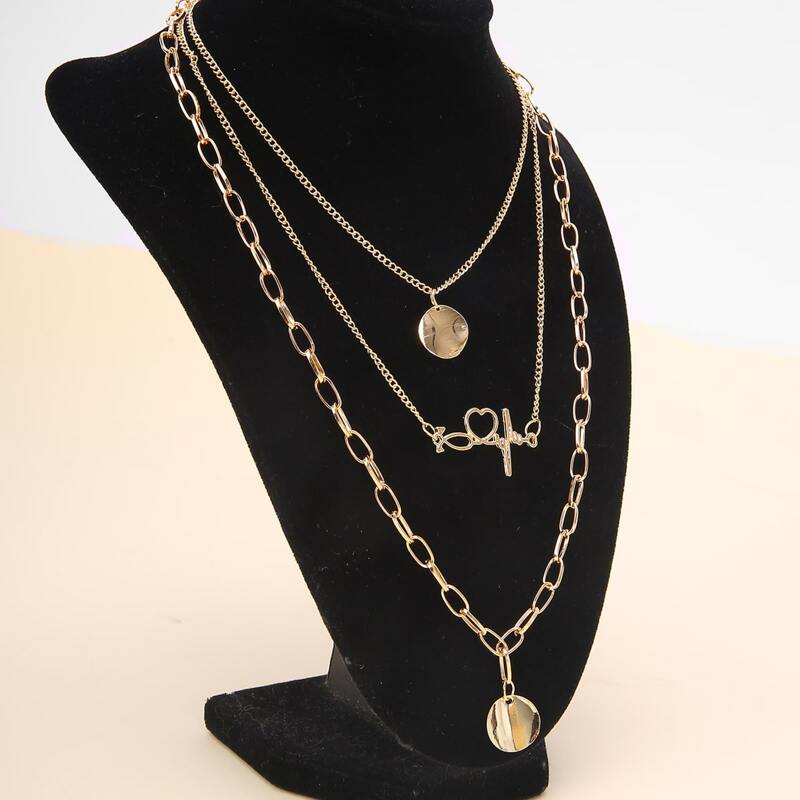 

Letter & Coin Layered Chain Necklace, Gold
