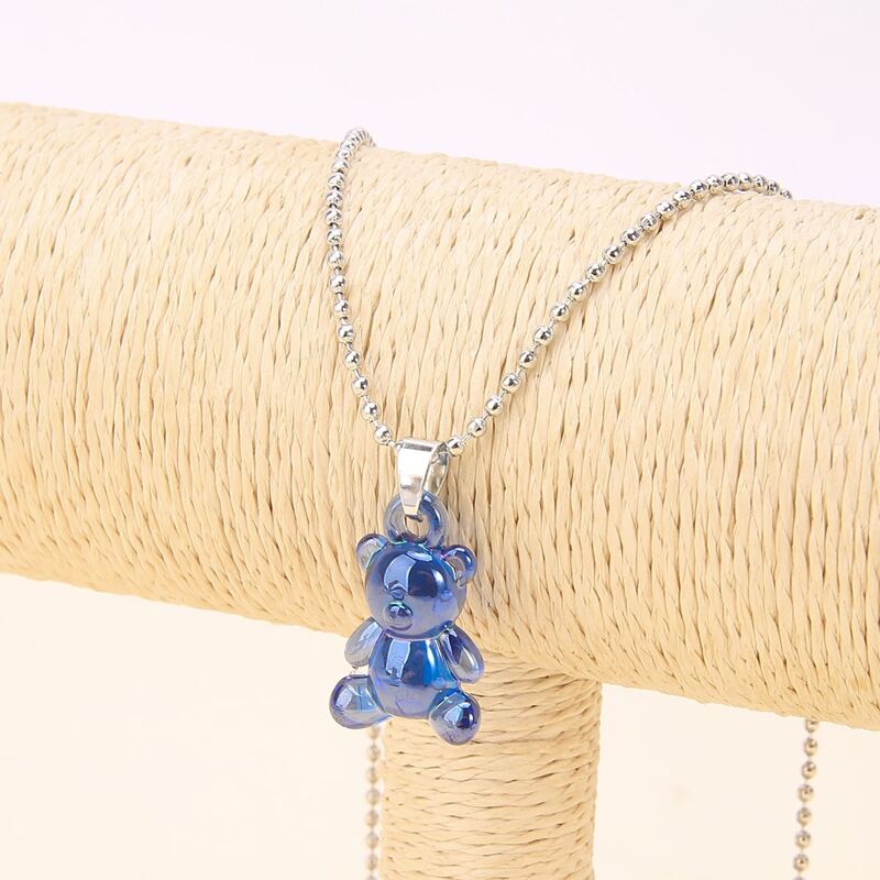 

Holographic Bear Pendant Necklace, Blue