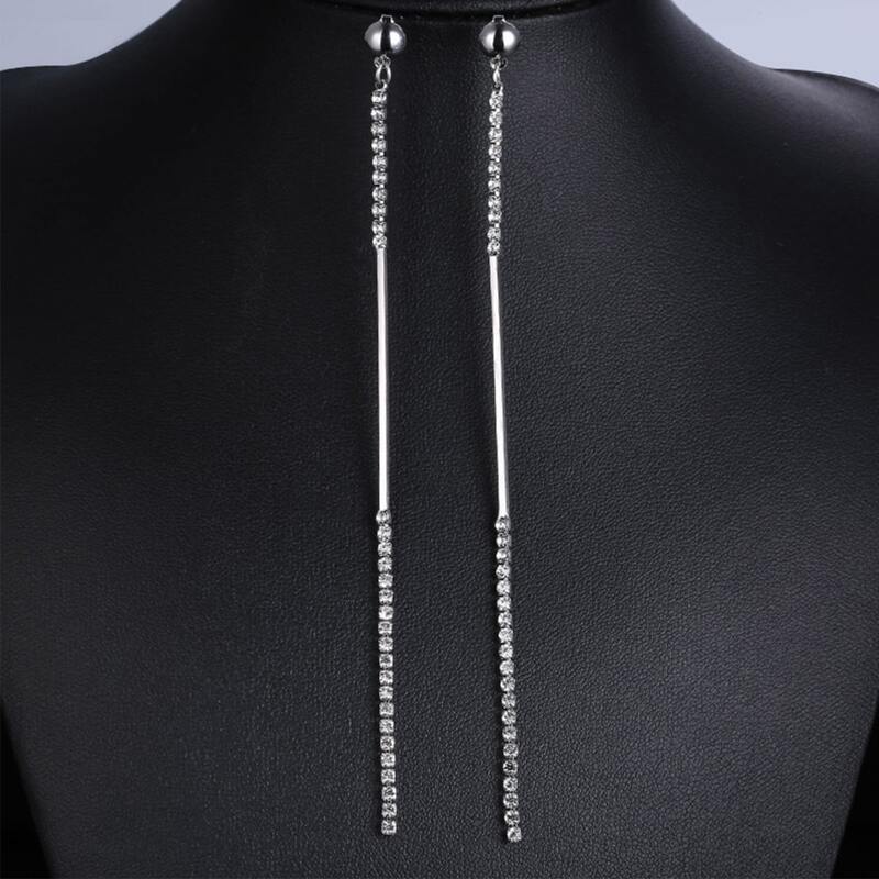 

Rhinestone Bar Drop Earring, Silver