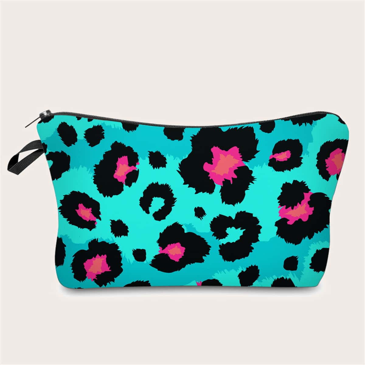 

Neon Mint Blue Leopard Makeup Bag, Multicolor