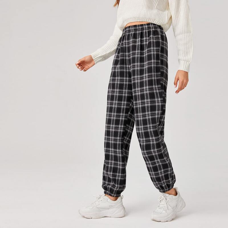 

Plaid High Waist Pants, Black and white