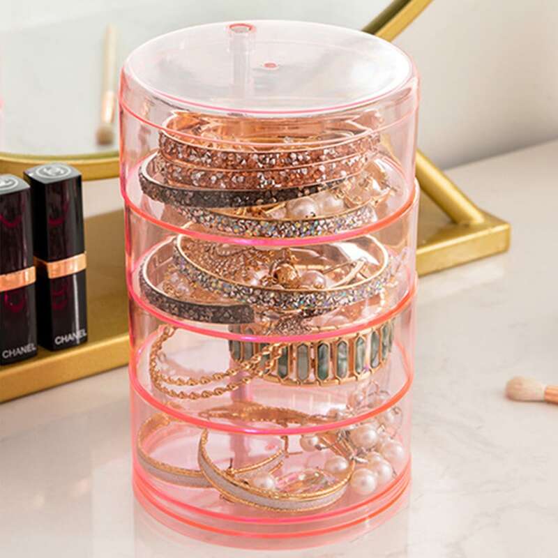 

1pc 4 Layer Clear Jewelry Storage Box, Pink