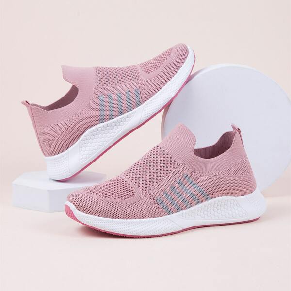 

Striped Graphic Knit Slip On Sneakers, Pink