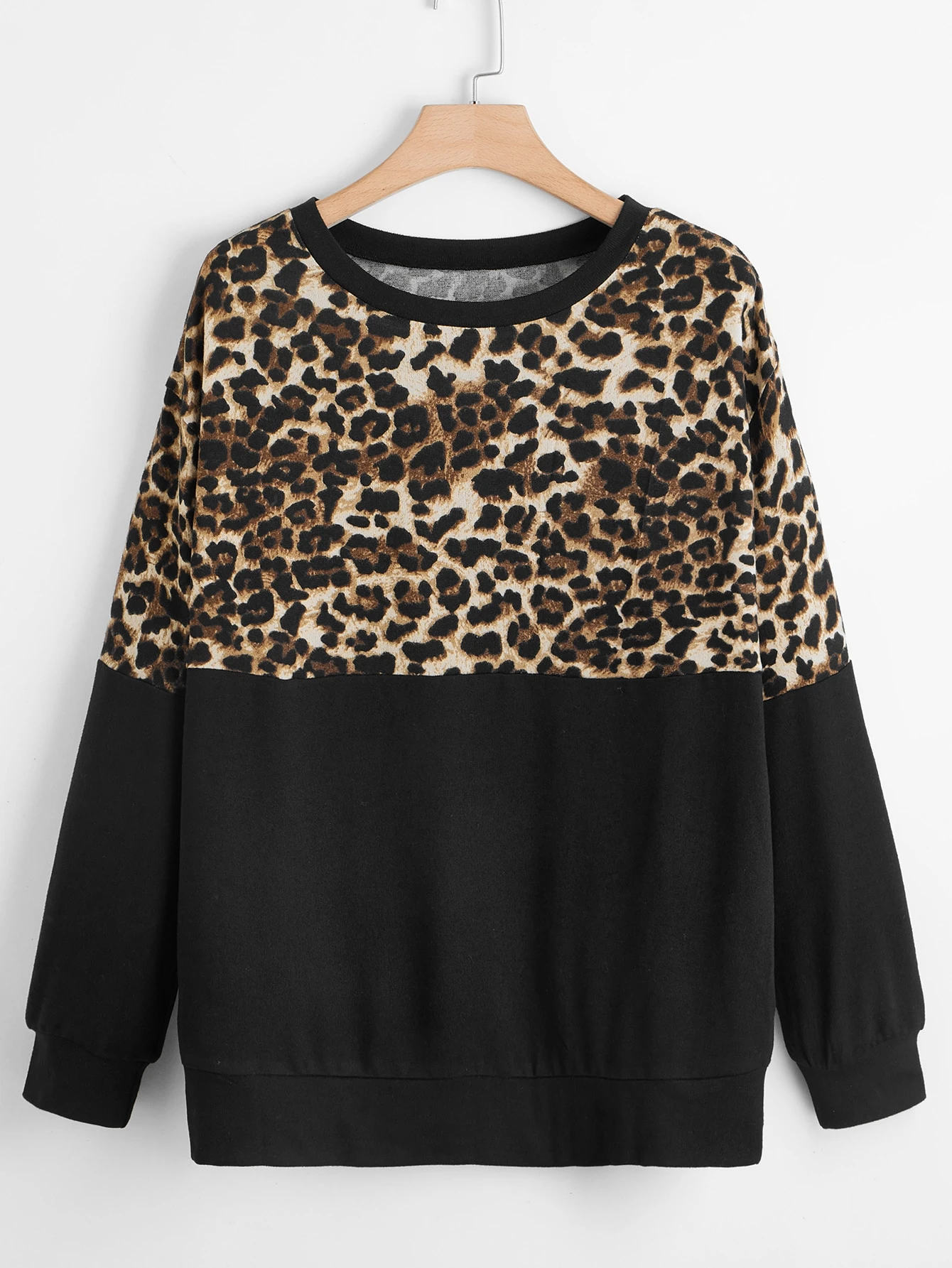 leopard panel drop shoulder sweatshirt