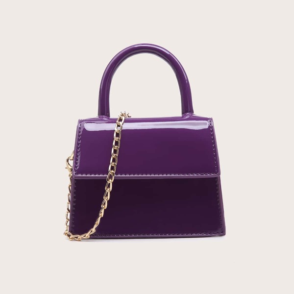 

Mini Patent Flap Chain Bag, Purple