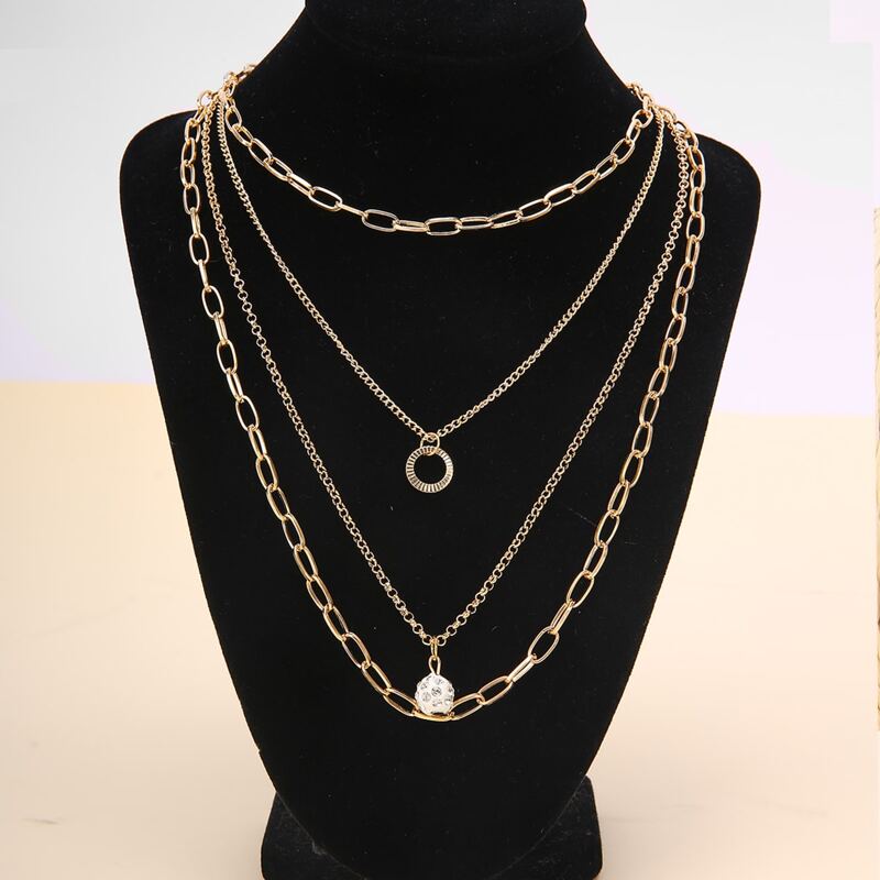 

Rhinestone Ball & Ring Layered Necklace, Gold