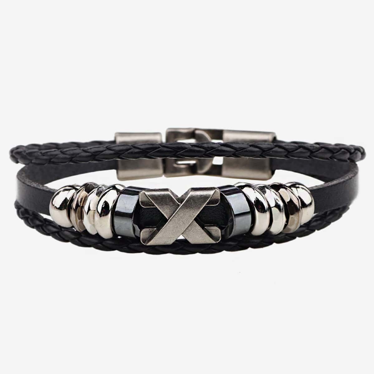 

Guys Metal Decor Braided Bracelet, Black