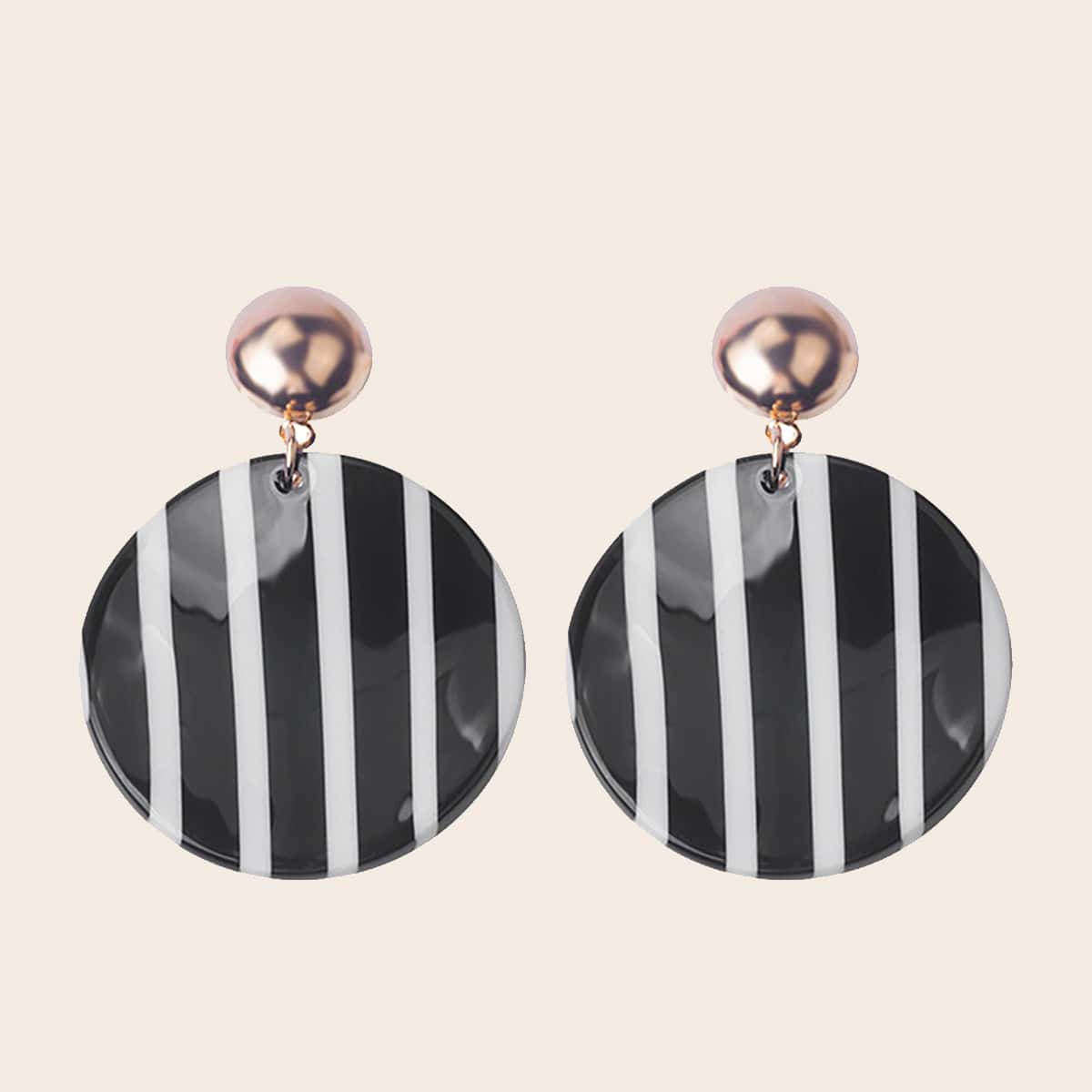 

Striped Round Drop Earrings, Black