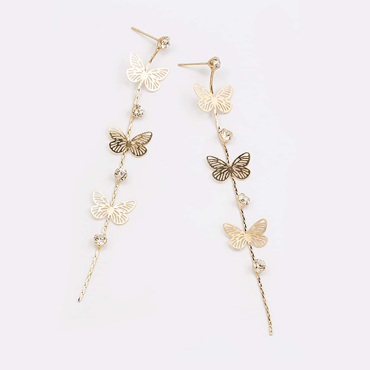 

Rhinestone Butterfly Drop Earrings, Gold