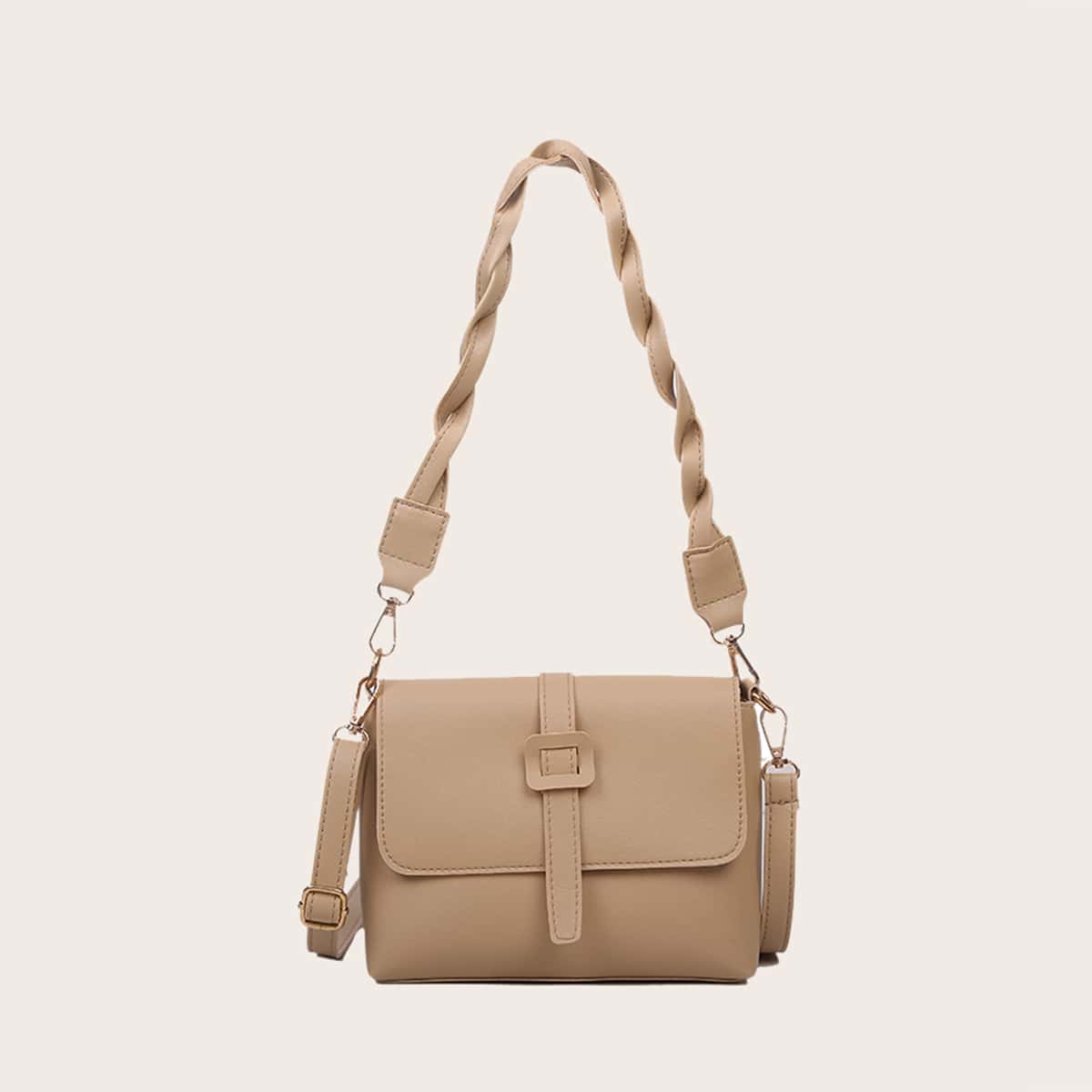 

Solid Buckle Flap Shoulder Bag, Khaki