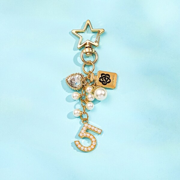 

Faux Pearl & Heart Pendant Keychain, Gold
