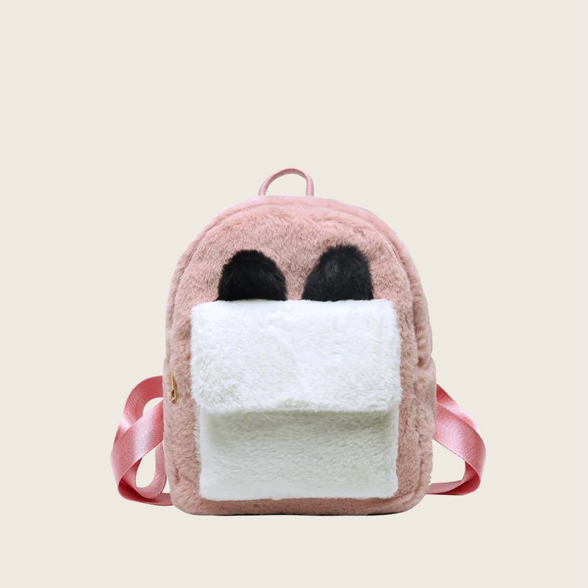 

Colorblock Ear Fluffy Backpack, Multicolor