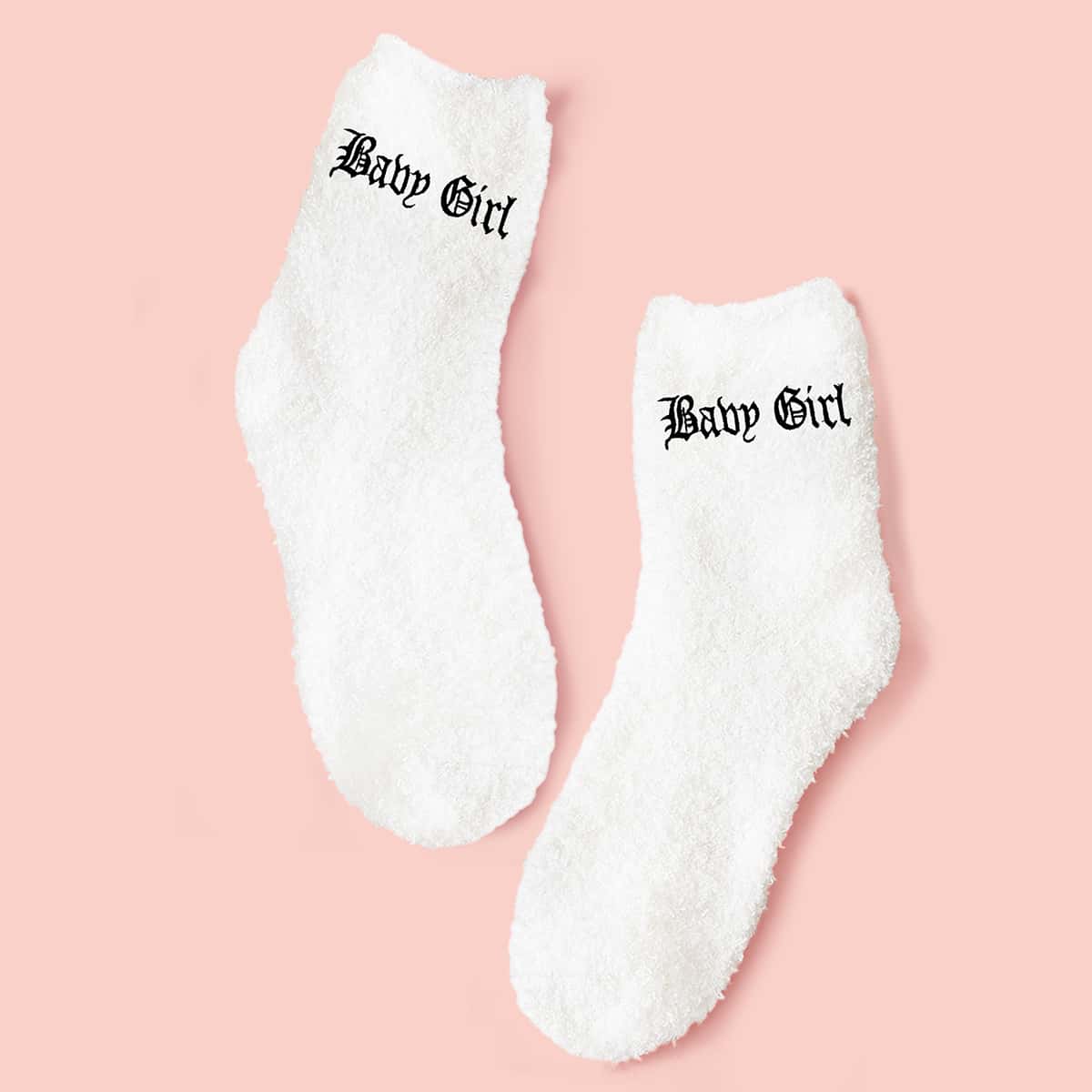 

Letter Graphic Fuzzy Socks, White