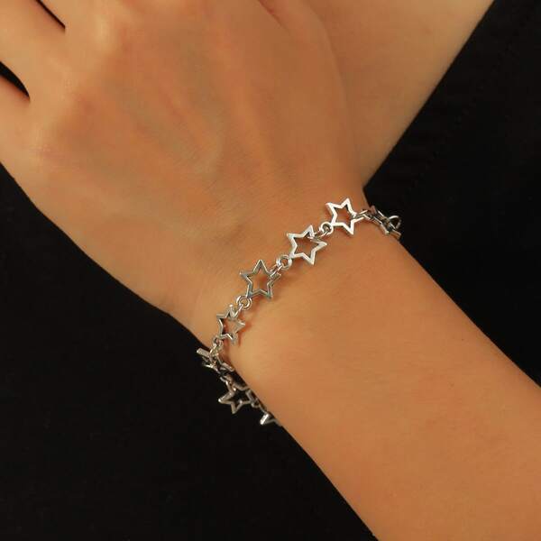 

Star Decor Bracelet, Antique silver