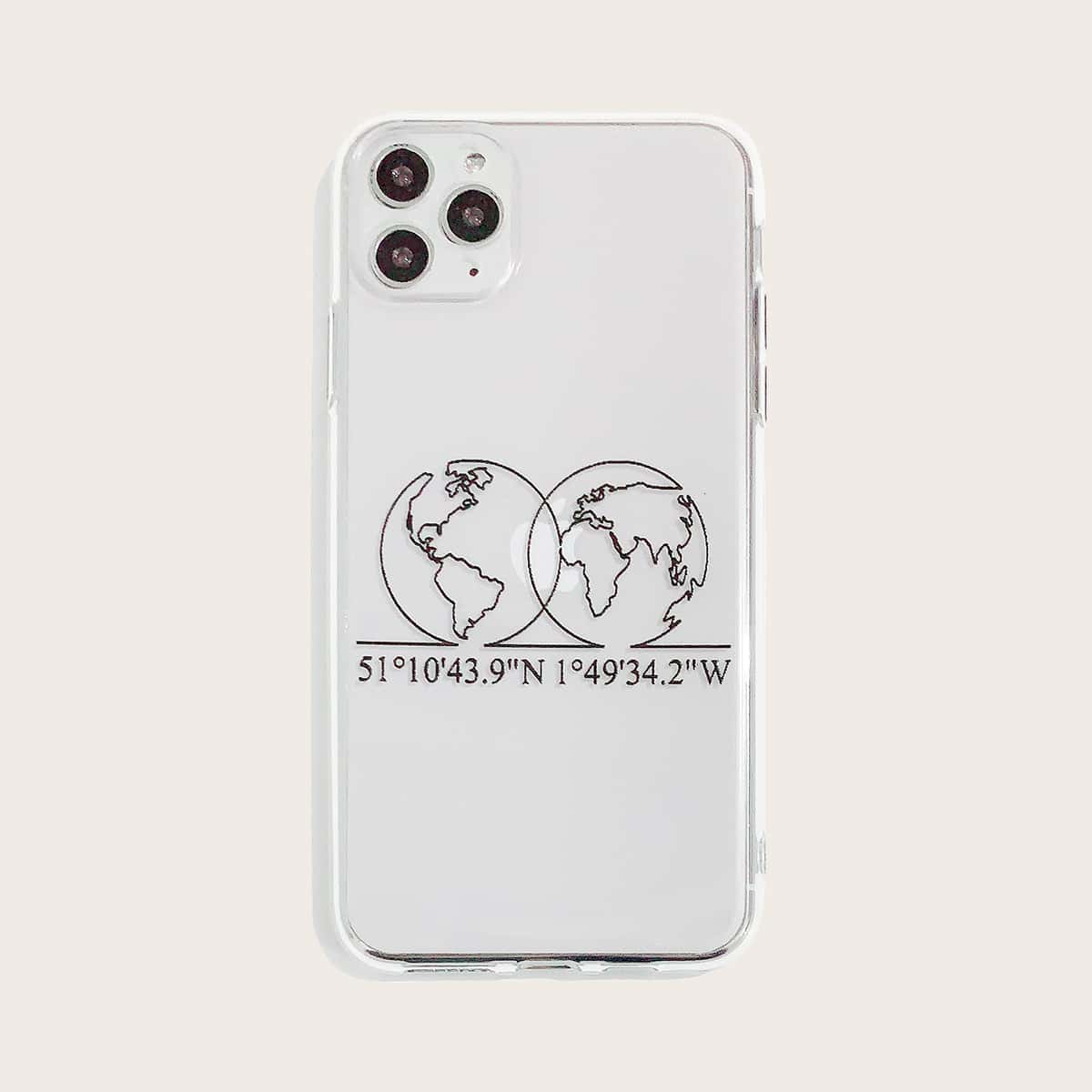

Earth & Letter Graphic Transparent iPhone Case, Black clear