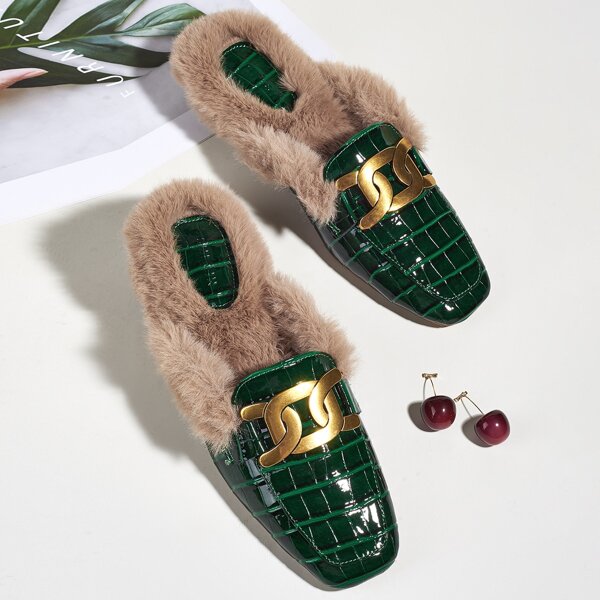 

Croc Embossed Loafer Mules, Green