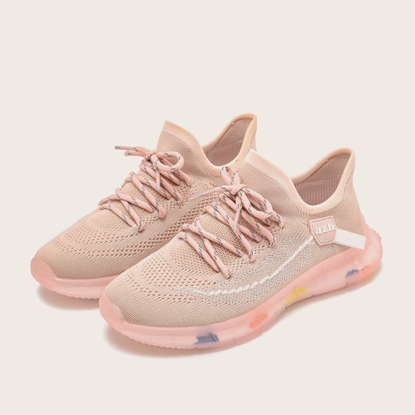 

Girls Lace Up Decor Knit Sneakers, Pink
