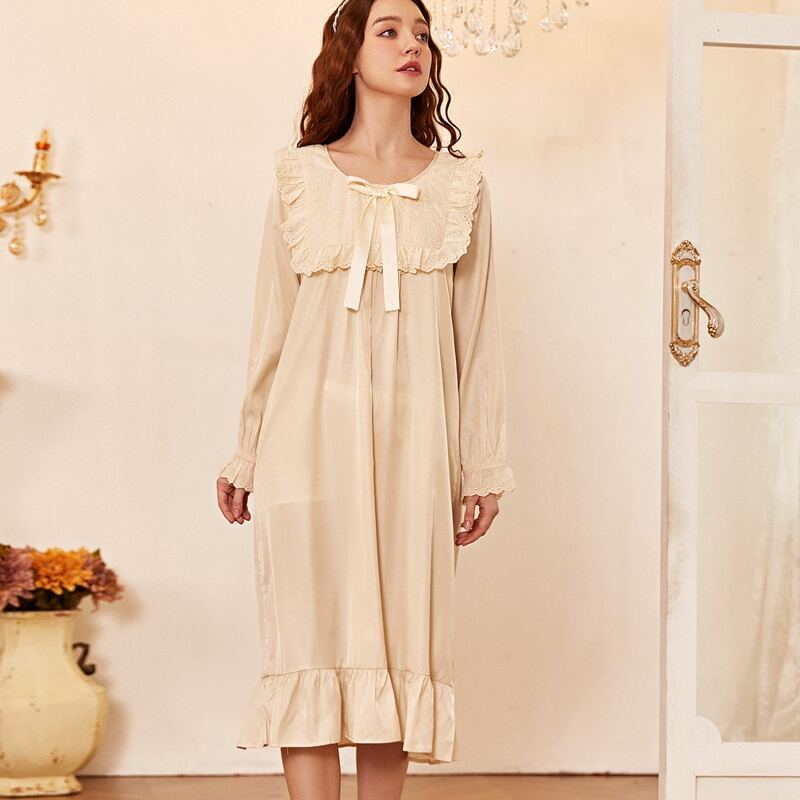 

Eyelet Embroidery Bow Front Night Dress, Apricot