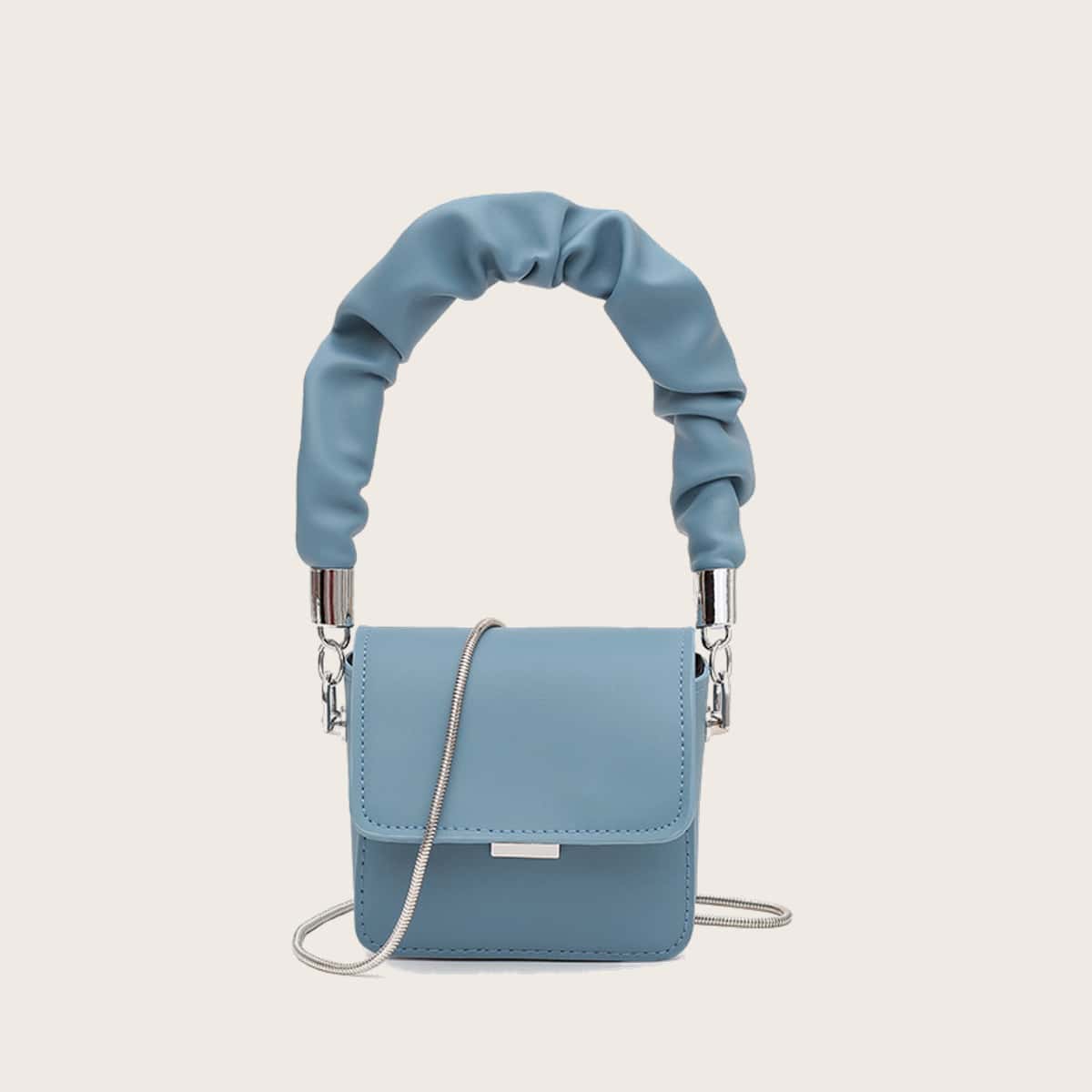

Solid Ruched Handle Mini Satchel Bag, Dusty blue