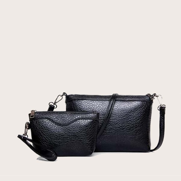 

Litchi Embossed Crossbody Bag With Wristlet Bag, Black