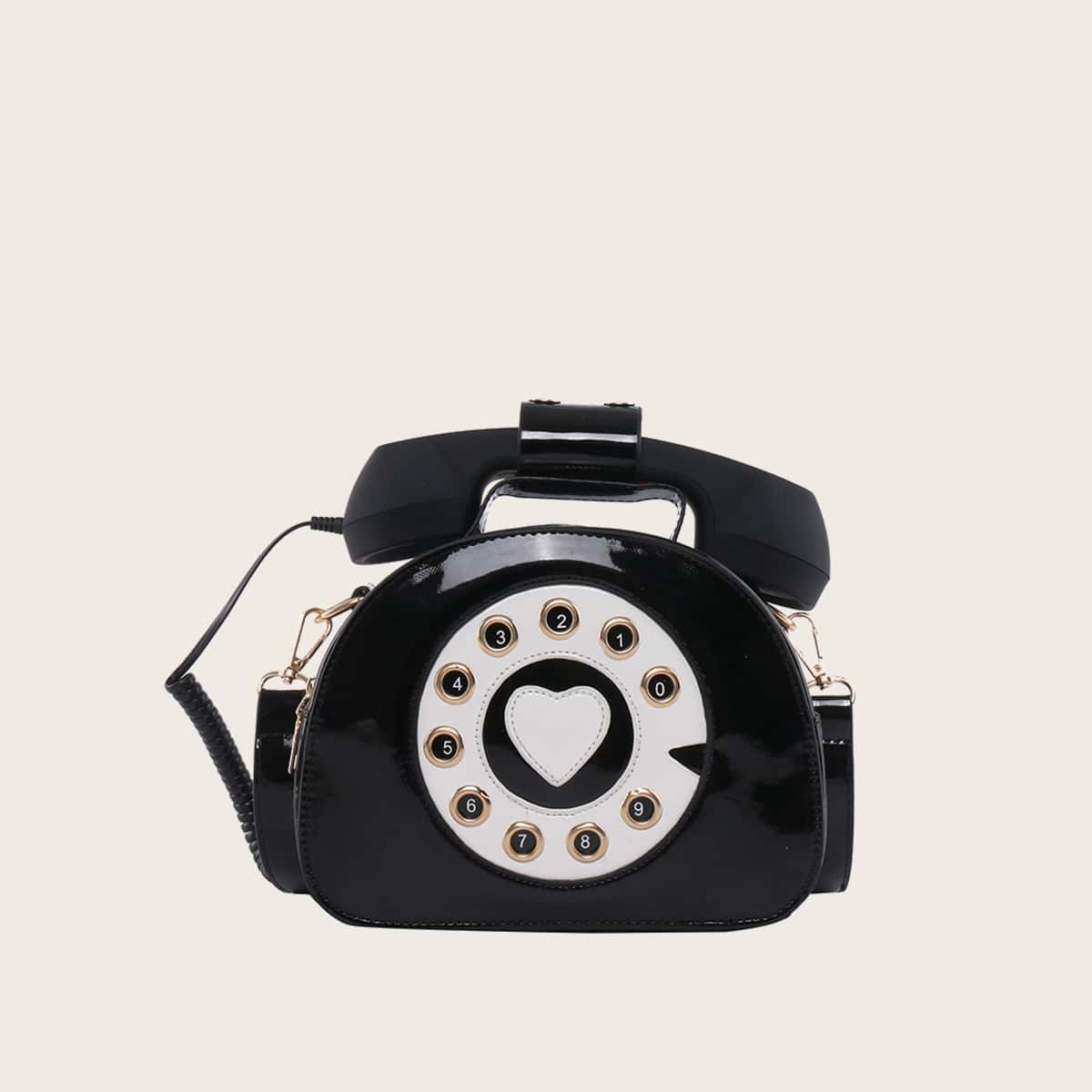 

Landline Phone Shaped Satchel Bag, Black