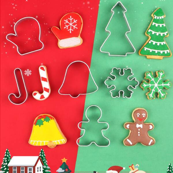 

6pcs Stainless Steel Christmas Biscuit Mold, Silver