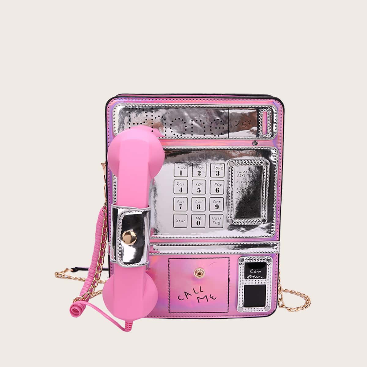 

Landline Phone Shaped Chain Crossbody Bag, Multicolor