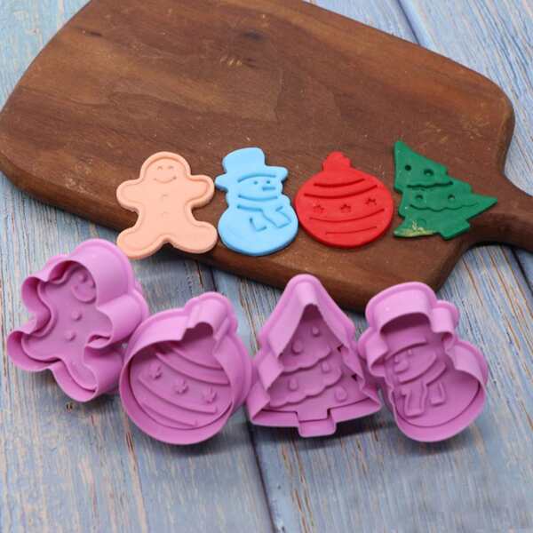 

4pcs Stainless Steel Christmas Biscuit Mold, Purple