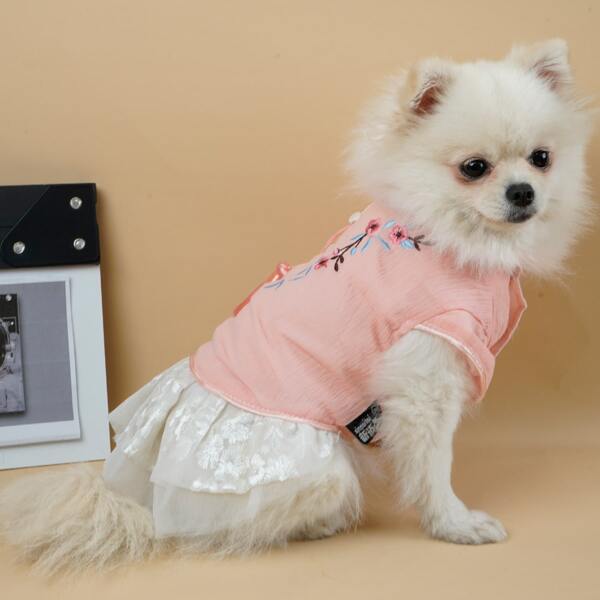 

Contrast Mesh Chinese Style Dog Dress, Multicolor