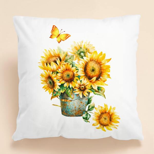 

Sunflower Print Cushion Cover Without Filler, Multicolor