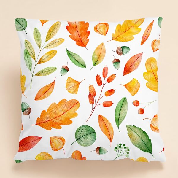 

Leaf Print Cushion Cover Without Filler, Multicolor