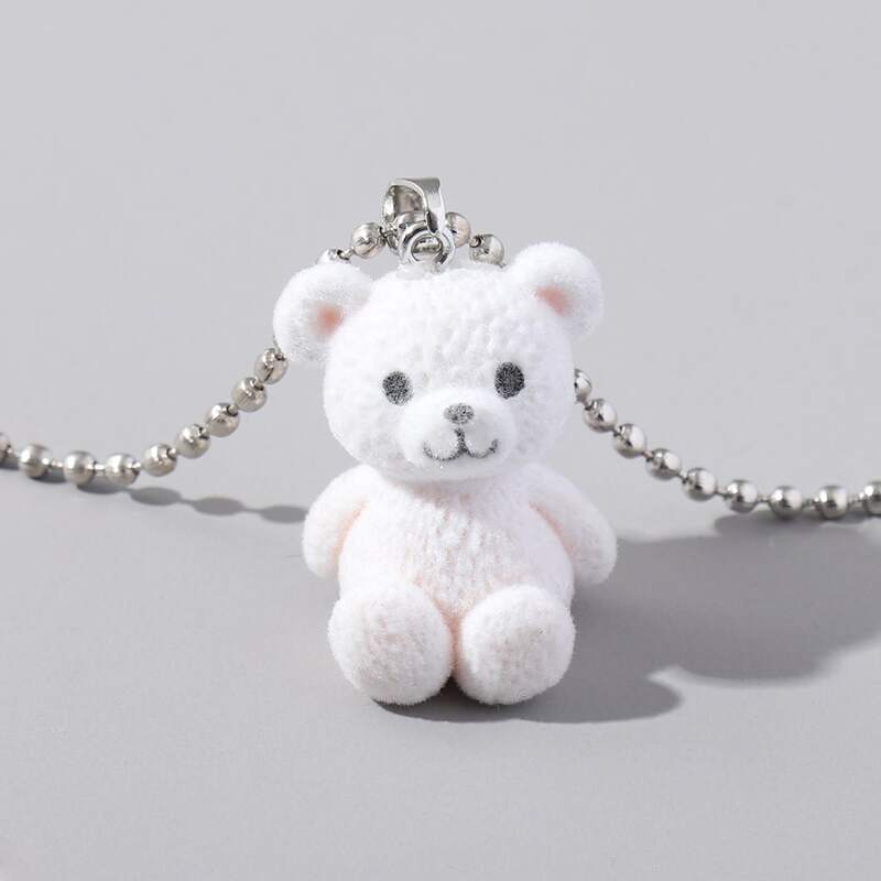 

Bear Charm Necklace, White