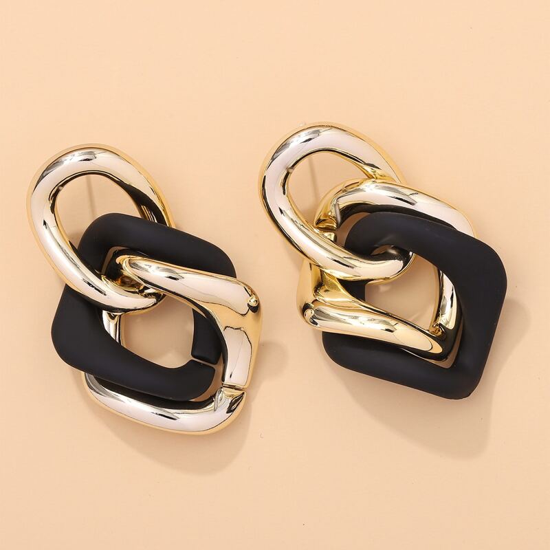 

Color Block Chain Drop Earrings, Multicolor