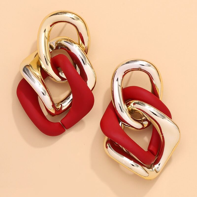

Color Block Chain Drop Earrings, Multicolor