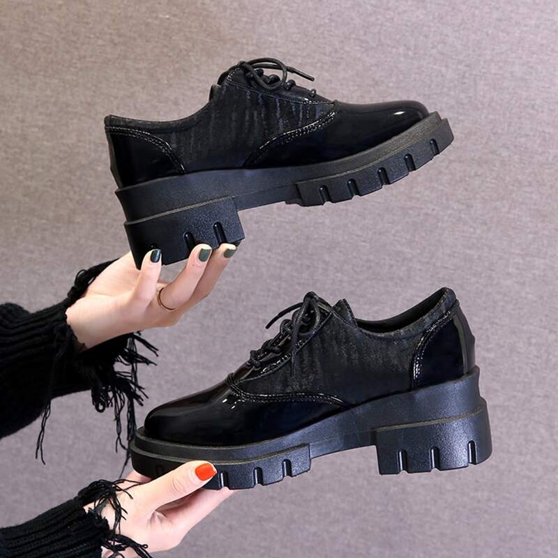 

Lace-up Front Platform Wedges, Black
