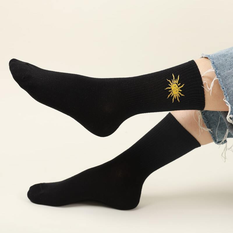 

Sun Pattern Socks, Black