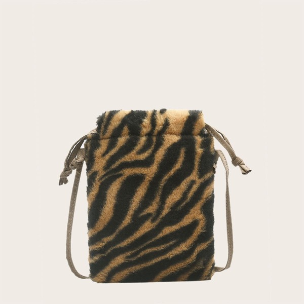 

Tiger Striped Pattern Crossbody Bag, Khaki