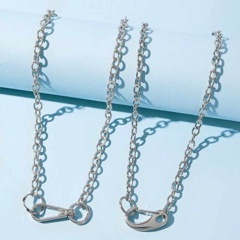 

2pcs Simple Chain Necklace, Silver
