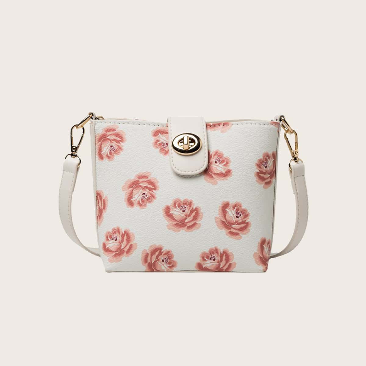 

Floral Twist Lock Crossbody Bag, White